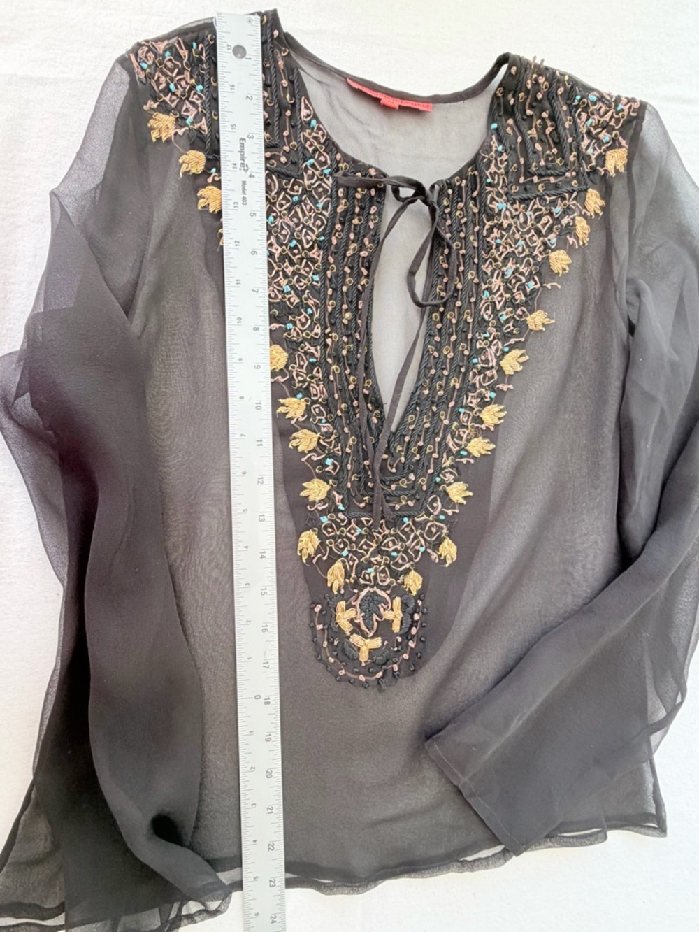 Lapetina & Lomeli 100% Silk Beaded Boho Tunic Top - Medium - Picture 7 of 15